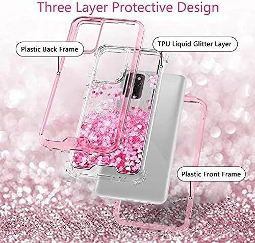 Galaxy A02s Case, Hard Clear Glitter Bling Liquid Glitter Shockproof Rugged Protective Bling Girls Women Compatible for Samsung A02s Phone Case - Pink