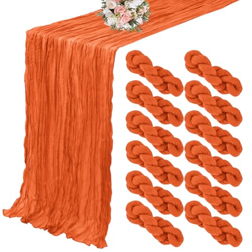 YMHPRIDE 12 Pack Orange Table Runners 20x120in Cheesecloth Table Runner