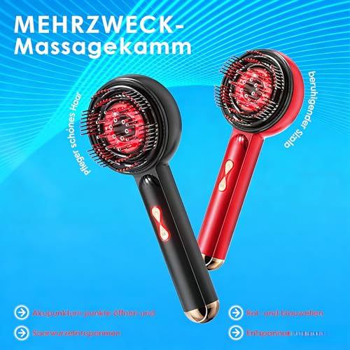 INCFADDY Elektrischer Kopfhautmassagegerät mit Rotlichttherapie für Haare, 2-in-1 Multifunktions-Kopfhautmassagekamm, kabellos & tragbares Haaröl-Applikator für den Hausgebrauch
