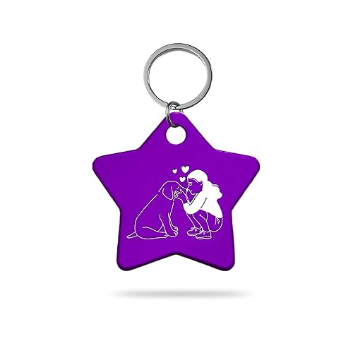 MACOS Engraved Personalised Star Pet Tag for Dogs and Cats [Purple]