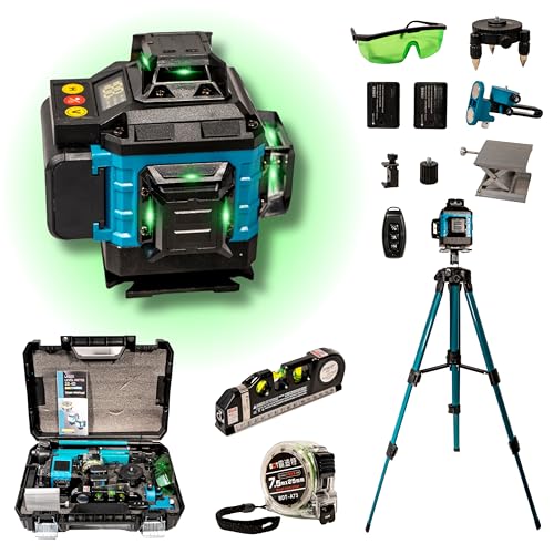 Nivel Laser Autonivelante 360 grados - 16 líneas 4D - 2 baterias 5000mAh - Nivel Burbuja Laser - Cinta Metrica Fluorescente - laser verde - tripode nivel laser - Multitud de accesorios