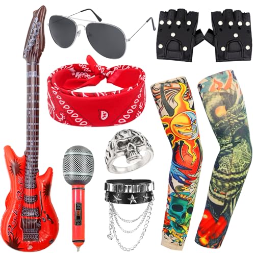 8Pcs Pink Rock Punk Costume Set, Heavy Metal Rocker Accessor