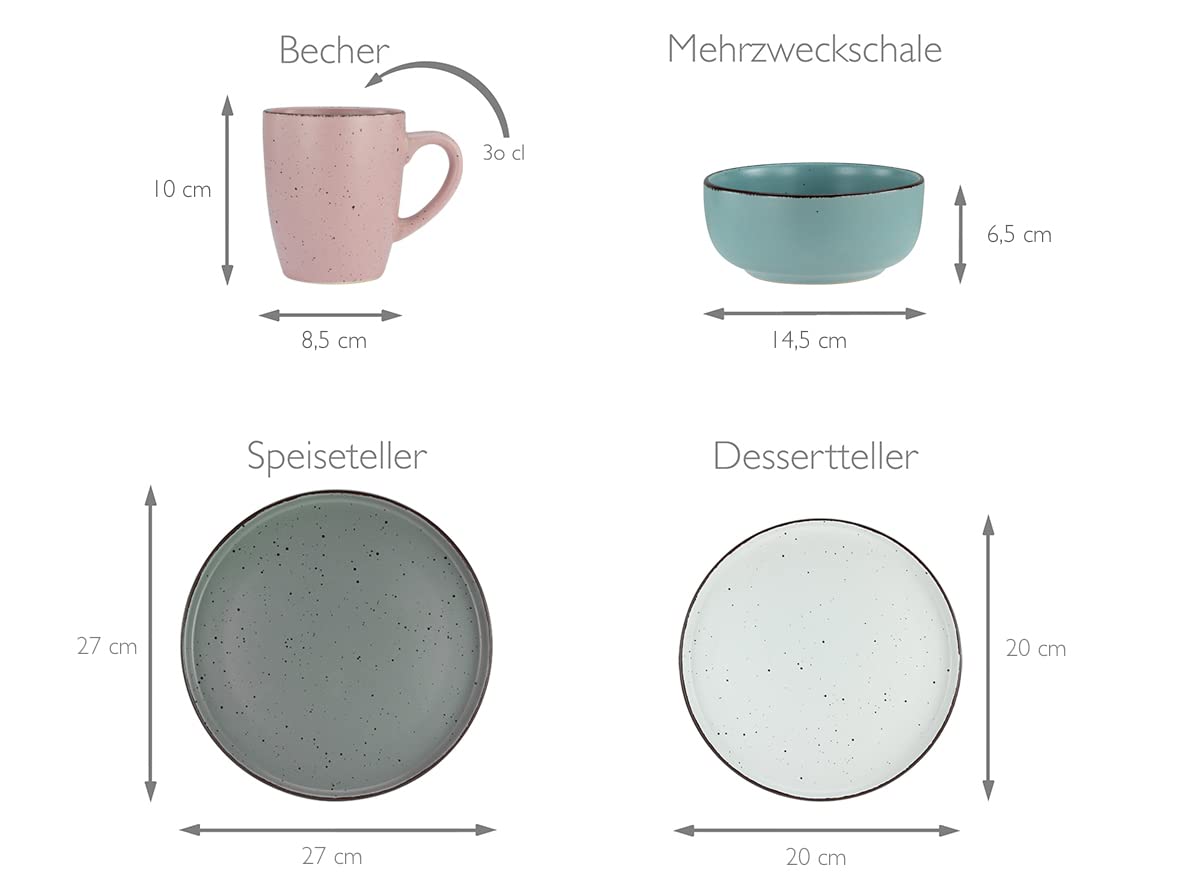 CreaTable, 22908, Modern Fashion Series, 16-Piece Crockery Set, Stoneware Crockery, Dishwasher and Microwave Safe, Quality Production Home & Kitchen