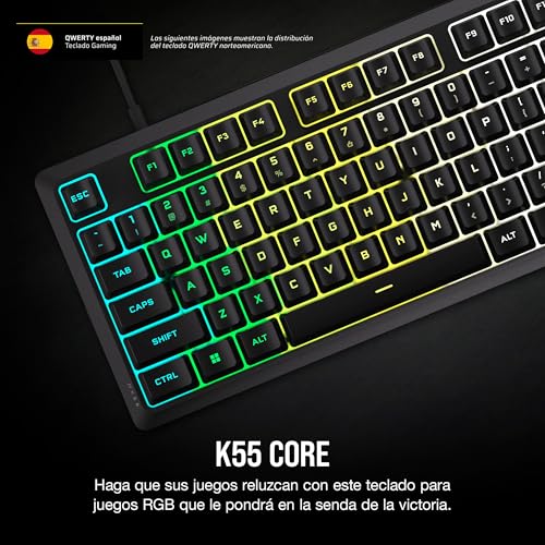 Miniatura 2 de Corsair K55 Core Rgb Teclado De Membrana Con Cable Para Juegos Interruptores Silenciosos Y Sensibles Resistente A Salpicaduras Rgb De Diez Zonas Icue Compatible Qwerty Es Pc, Mac Negro