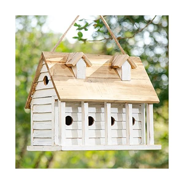 Glitzhome 14.25”L Wood Hanging Birdhouse for Outdoors Oversized Distressed Cottage Painted Bird House Rustic Bird House for Bluebird Wren Chickadee Sparrow Bird Nest Box for Garden Patio, Washed White