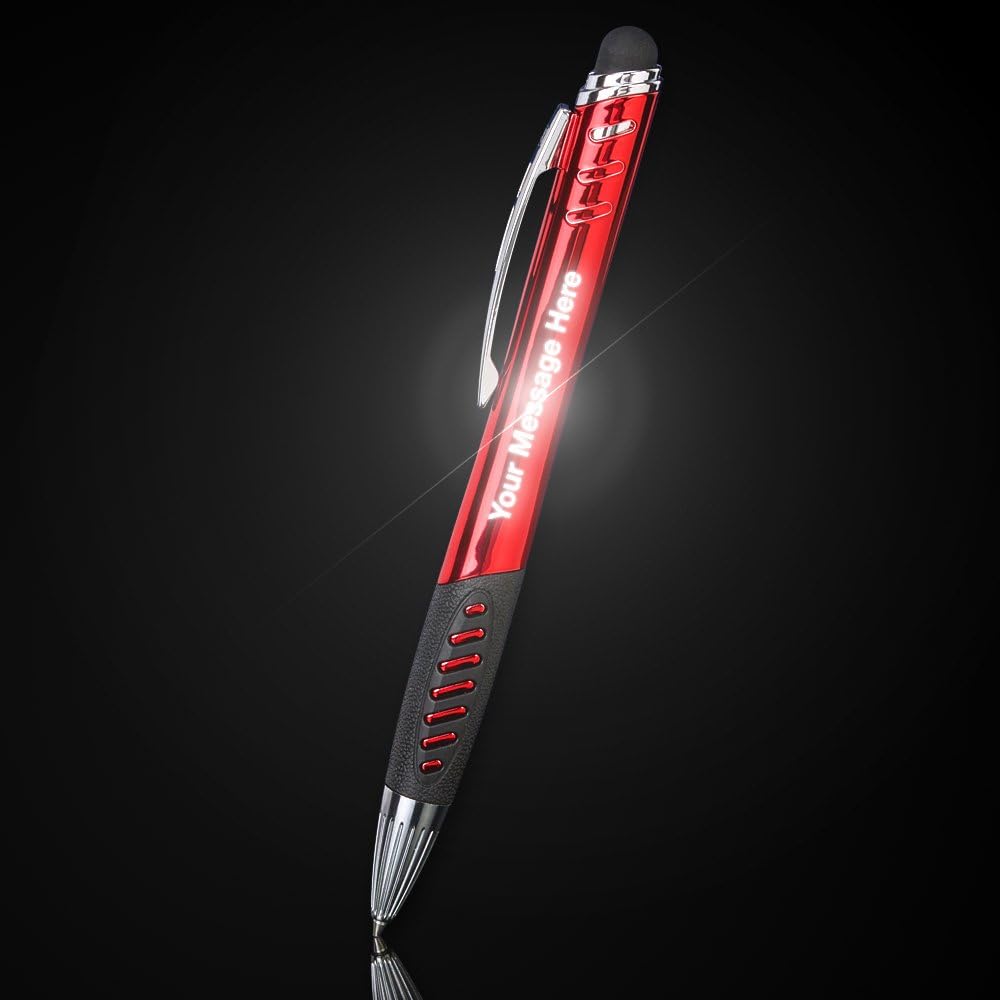 10 Custom Laser-Engraved Metal Stylus & Ballpoint Pens Available in 5 Colors - Free Personalization - Push the Stylus to Illuminate Your Message! Great for Birthdays, Anniversaries, Graduations