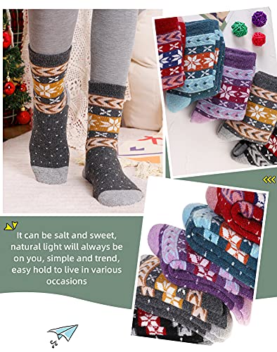 Image of Velice Wool Socks for Women Merino Wool Boot Hiking Thick Thermal Warm Winter Crew Cushion Cozy Work Socks 5 Pairs