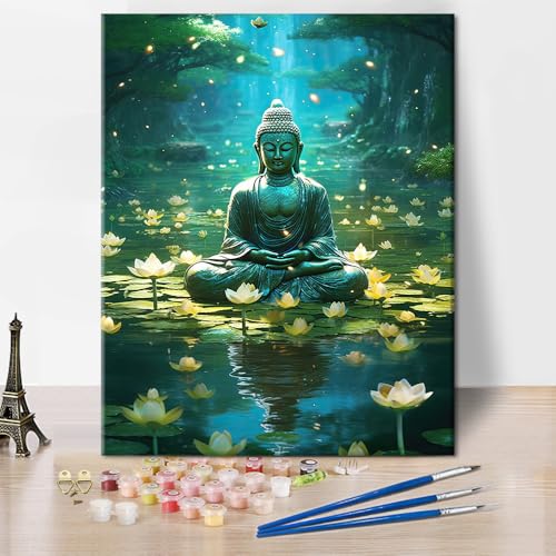 TUMOVO Paint by Numbers for Adults Buddha DIY Paint by Numbers Kit for Adults Buddhist Adults' Paint-by-Number Kits Meditation Oil Hand Painting Kits Art Crafts for Home 16'x20'(Frameless)