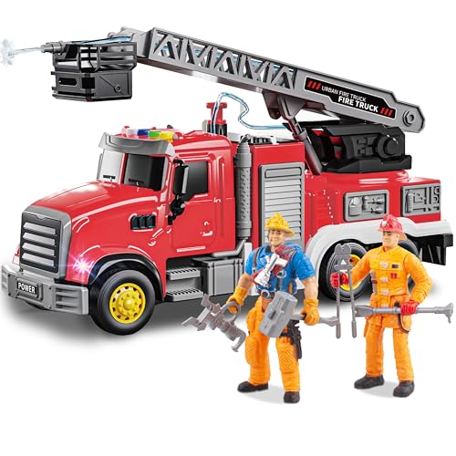 i diy Fire Truck Toy with Sound Light 2pcs Firefighter and Water Sprinkler with Water Tank，Friction Powered Toy fire Truck ,Firetruck Toys 3-5 Years Old, fire Trucks for Toddlers 3-5