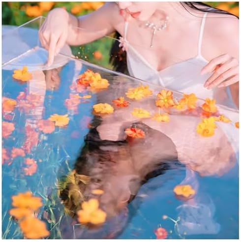 Transparent Acrylic Water Tank Shallow Sink - 100x100x6cm, Versatile Photography Props Tray, Portable Food & Cosmetic Storage Display Box for Creative Displays