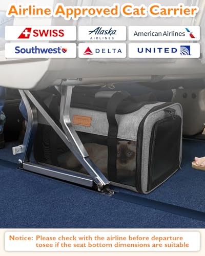 Image of PETUX Airline Approved Pet Carrier for Small Cats up to 12 lb, Grey