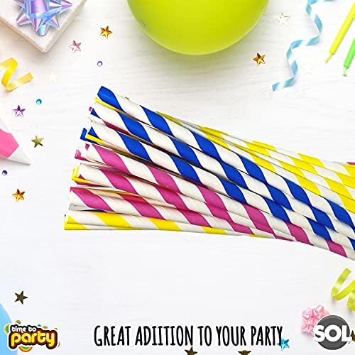40pk Paper Straws Drinking for Parties | 10cm | Paper Drinking Straws | Cocktail Straws | Straws Drinking Paper | Disposable Straws | Party Straws | Pink Straws, Yellow Straws & Blue Paper Straw