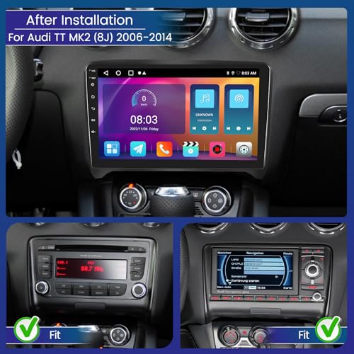 Android Car Radio for Audi TT MK2 (8J) 2006-2014: 2G+64G Car Stereo with Wireless Carplay Android Auto, 9'' Touch Screen for Audi TT Radio with Bluetooth GPS WiFi SWC FM RDS Dual USB