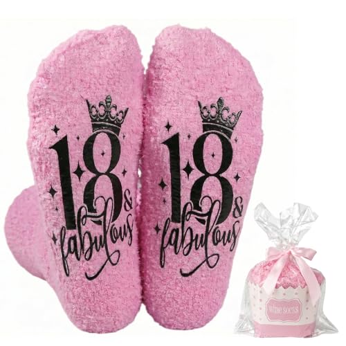 Bliceon 18th Birthday Gifts for Girls Pink 18th Birthday Socks Funny Fluffy Socks Gift for Girls Her Anniversary Friends Daughter and Granddaughter Birthdays Gifts