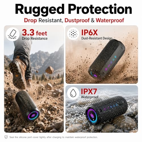 TIMU Enceinte Bluetooth Puissante 30W, Haut-Parleur Portable Bluetooth 5.4, Basses Puissantes, Autonomie 24H, TWS, IPX7, AUX, Carte TF, Noir – vue 4