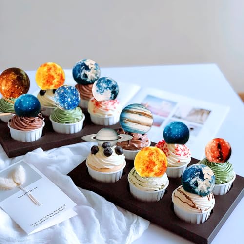 Blumomon 45 Stück Galaktischer Planet Cupcake Topper Essbar Astronomie Party Cupcake Toppers Geeignet Für AstronomieThemen Party Dekorationen