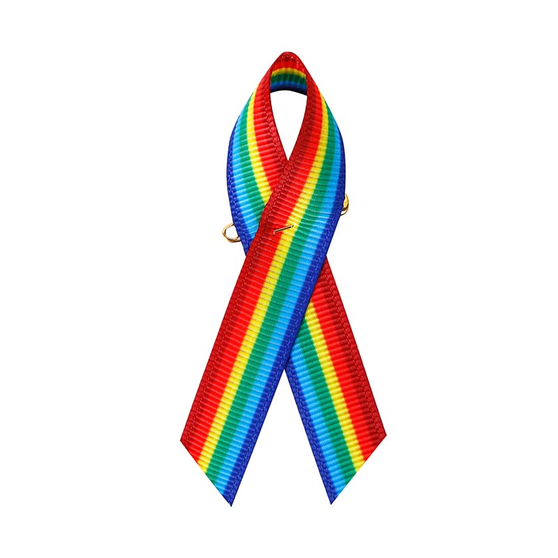 Image of 100 Pieces Rainbow Awareness Ribbons with Safety Pins Grosgrain Ribbon 1.4 * 3 inch