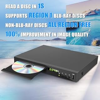 Blu-Ray Disc Player, HD 1080P Blue Ray Disc Player for TV, Play Region A/1 Blu-Ray Disc and All Region DVD Discs, DVD Player with HDMI/AV/Coaxial Output, USB Input, Built-in PAL NTSC (Zone 1 Blu-ray)