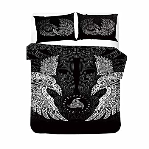 Parure de lit viking corbeau odin housse de couette 220x230 taie d'oreiller
