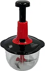 Processador de Alimentos Manual 3 Lâminas 1500ml – Picador Multifunção, Prensa Manual, Vegetais, Temperos e Papinhas, Rápido e Prático, Plástico Resistente (Preto/Vermelho)