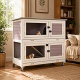 MEDEHOO Two-Tier Guinea Pig Cages Rabbit Hutch with Anti-Chew Ramp