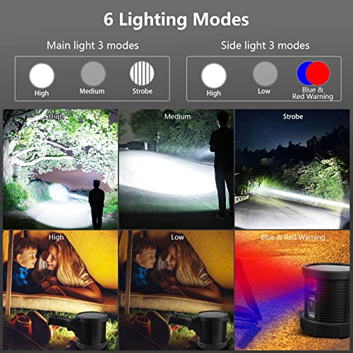 Rechargeable Spotlight, Super Bright 200000 High Lumens Led Spot Lights, Handheld Flashlight Large Solar Searchlight With Cob Light, 6 Modes, 4 Color Light, Ipx5 Waterproof For Hunting Camping #TOP2