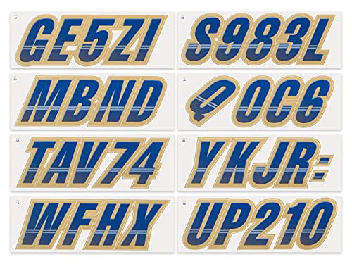 Image of STIFFIE Techtron Navy /Gold 3 inch Boat & PWC Registration Decals • Numbers Letters Stickers