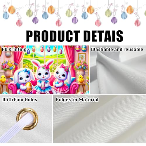 Image of Nuxovilar 43x70 inch Cartoon Bunny Trio Easter Banner