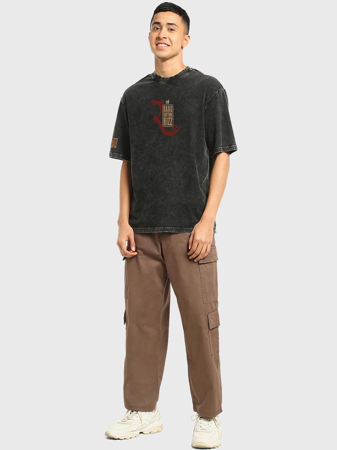 Bewakoof Maglietta da uomo in cotone con stampa grafica con taglio oversize, mezza maniche, scollo rotondo, abbigliamento casual streetwear, maglietta oversize in cotone da uomo
