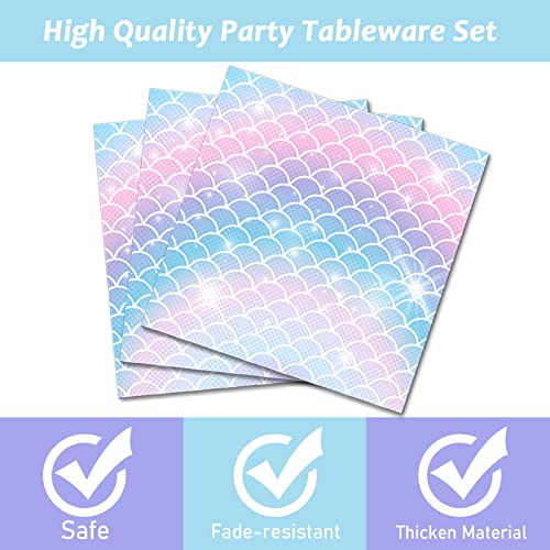 Image of ZOIIWA 96 Pieces Mermaids Themed Party Decorations Mini Under the Sea Tableware for Girls Clam Shell Dessert Plates Napkins Forks for 24 Guests Birthday Party Favors