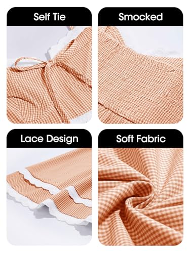 Image of Wenrine Womens Summer Mini Dress Spaghetti Strap Sweetheart Y2K Plaid Lace Trim Tiered Beach Sundress Dresses