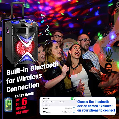 Portable Karaoke Machine for Adults and Kids, Ankuka Bluetooth PA Speaker Sound System with USB Disco Lights, 2 Wireless Microphones and Microphone Stand for Party Karaoke, Gifts for Boys and Girls - Thumbnail 3