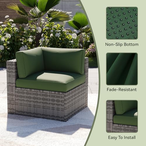 Aoxun 14pcs Patio Cushion Covers Replacement, Waterproof Outdoor Furniture Cushion Covers with Zipper and Non-Slip Bottom, Patio Sofa Couch 3 Sizes for Patio Sectional, Covers Only (Green) by Aoxun - Image 5