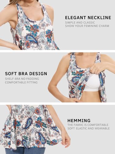Image of Rosyline Tank Top for Women with Built in Bra Flowy Swing Undershirt Tank Tops S-4XL