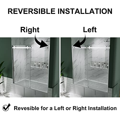Exbrite Bathtub Shower Door ,56-60"W X 58"H Frameless Sliding Shower Door,5/16 In (8Mm) Thick Clear Tempered Glass Bathtub Door,Chrome Fnish,Tub Shower Door Can Be Installed Left Or Right #TOP7