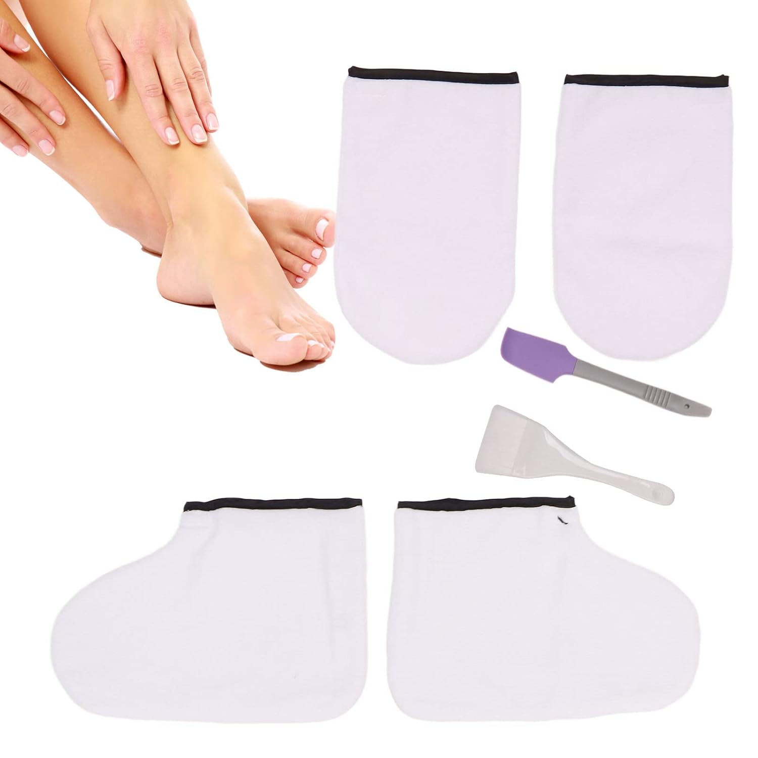 Paraffin Wax Warmer Moisturizing Kit, Premium Heated Cloth Mitts Booties, Paraffin Bath Liners for Hand & Foot, for Hand Foot Care, SPA Treatments, Heated Manicure Supply White