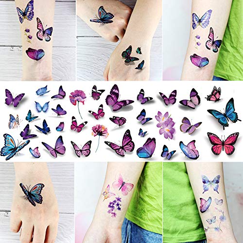 KOMOREBI 235PCS Temporary Tattoos 24 Sheets Body Stickers for Woman and Girls,Size Small Waterproof Fake Tattoos, Butterflies Style Body Art L5.9''xW4.1'' Tattoo for Party