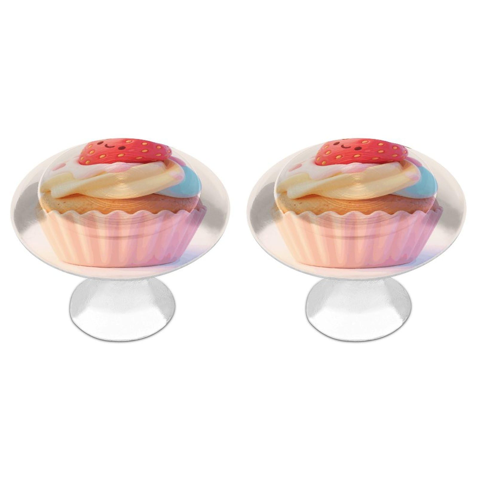 Fodpand White 2 Pack Cabinet Knobs 1.1 Inch Single Hole Drawer Pulls Handles Decorative Cute Strawberry Cupcake Furniture Knobs For Dresser Kitchen Bathroom Cupboard Wardrobe Vanity Closet Door Hardware