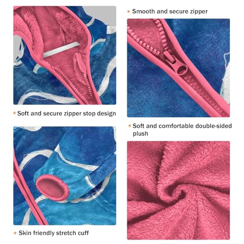 GuoChe Blue Wave Stripes Girls Sherpa Jacket With Hood3