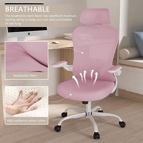Office Chair, High Back Ergonomic Desk Chair, Breathable Mesh Desk Chair With Adjustable Lumbar Support And Headrest, Swivel Task Chair With Flip-Up Armrests, Executive Chair For Home Office #TOP4