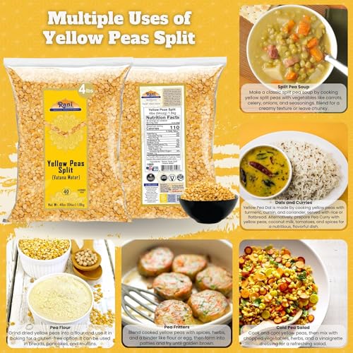 Image of Rani Yellow Peas Split, Dried (Vatana, Matar) 64oz (4lbs) 1.81kg Bulk ~ All Natural | Vegan | Gluten Friendly | Kosher | Product of USA