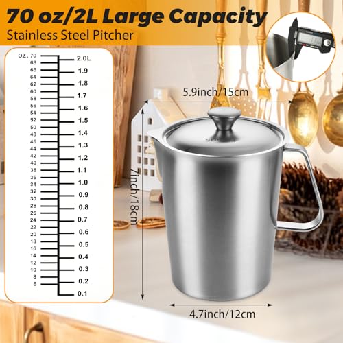 Vaso medidor de acero inoxidable 2 litros con tapa y asa miniatura 2