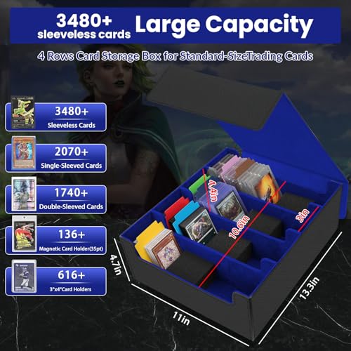 Image of AOBOPLE 3400+ Trading Card Storage Box,Storage Box for Top Loaders Hold 616+,PU Magnetic Card Box with 16 Dividers&4 Supporters for MTG /TCG Sport Cards