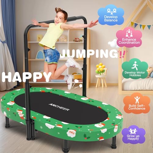 ANCHEER 56" Double Mini Trampoline for Kids, Mini Rebounder with 5-Level Adjustable Handle, Parent-Child Trampoline for Kids, Max Load 220lbs, Fun for Indoor/Outdoor - Image 6