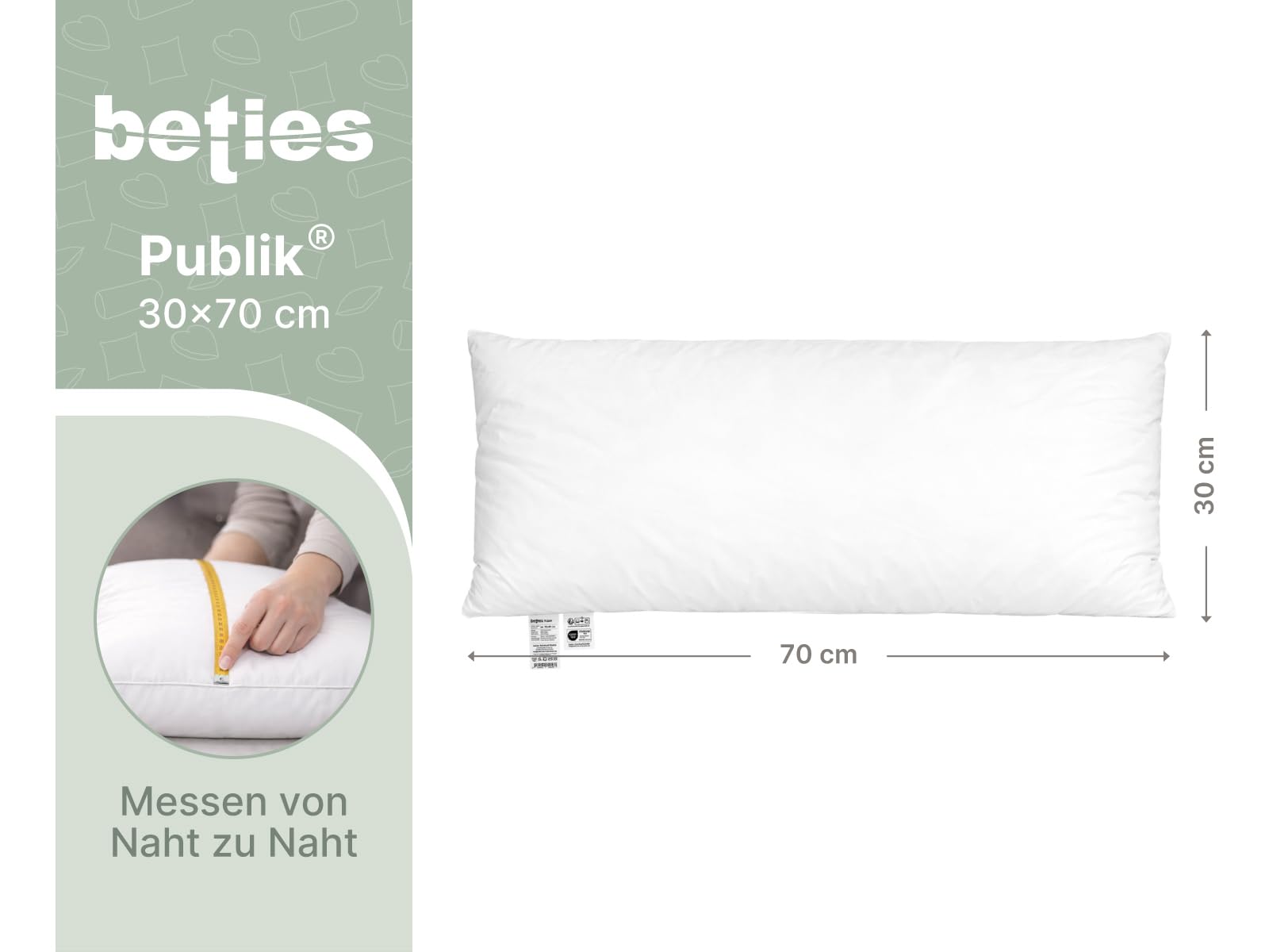 beties - Publik - Feder Füllkissen 30x70 cm – 530 g Enten- & Gänsefedern – Langformat Innenkissen Inlett – waschbares Baumwoll-Inlett – Sofakissen, Dekokissen & Rückenkissen