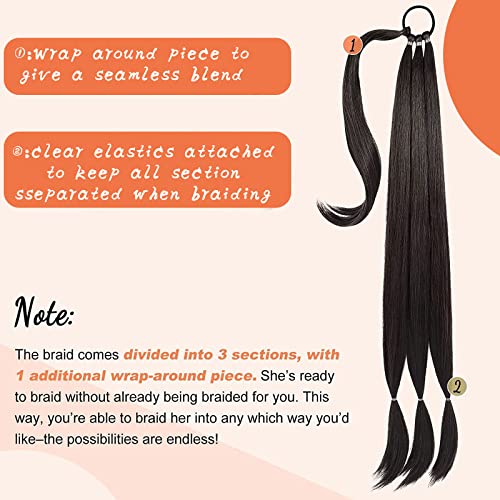 32 Inch Upgraded Long Braid Ponytail Extension With Elastic Tie, Straight Wrap With Braid Ponytail Extension Hair Pieces, Synthetic High Temperature Fluffy Natural Soft Hair Piece For Women Daily Wear #TOP3