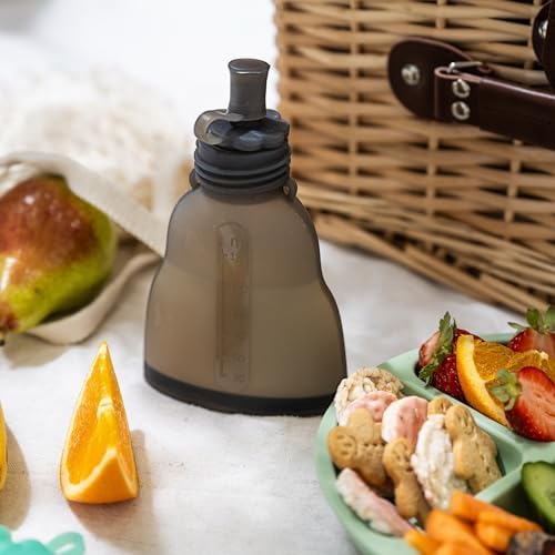 Miniatura 7 de Everusely Bolsas reutilizables de comida para bebés para niños pequeños, paquete de 2, 6 onzas, pizarra, bolsa de silicona exprimible para