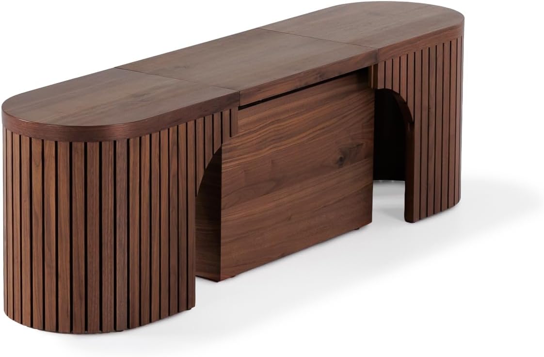 Transformer Table - Round Dining Bench, Extendable Solid Wood (39"-103"), Seats up to 4, Modern Space Saving Round Bench for Kitchen & Dining, Fully Assembled (Royal Brown)