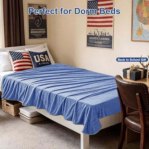 Image of KMUSET Cooling Blanket Twin (60 inchx80 inch), Double Sided Summer Cooling Blankets for Hot Sleepers & Night Sweats, Cool Lightweight Blanket for Dorm Room Essentials, Picnic, Gifts for Women Greyish Blue