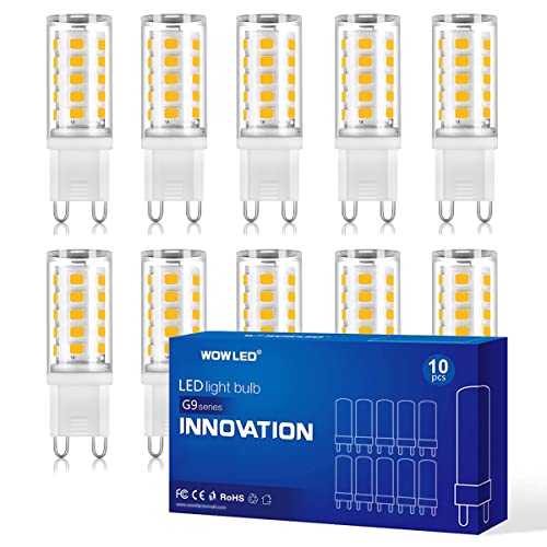 WOWLED Lot de 10 ampoules à capsule LED G9, 5 W remplacent l'ampoule halogène 40 W, blanc chaud, non dimmable, ampoules à économie d'énergie pour éclairage domestique, lustre Cover